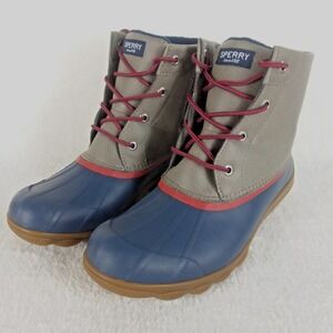 Sperry Syren‎ Gulf Duck Rain Boots Ankle Zip Navy Red Gray Women's 8 Winter Rain